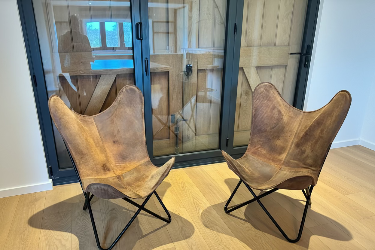 Pair of Handmade Genuine Buffalo Leather Butterfly Chairs