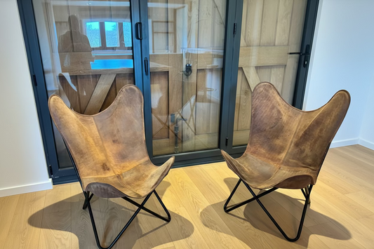 Pair of Handmade Genuine Buffalo Leather Butterfly Chairs