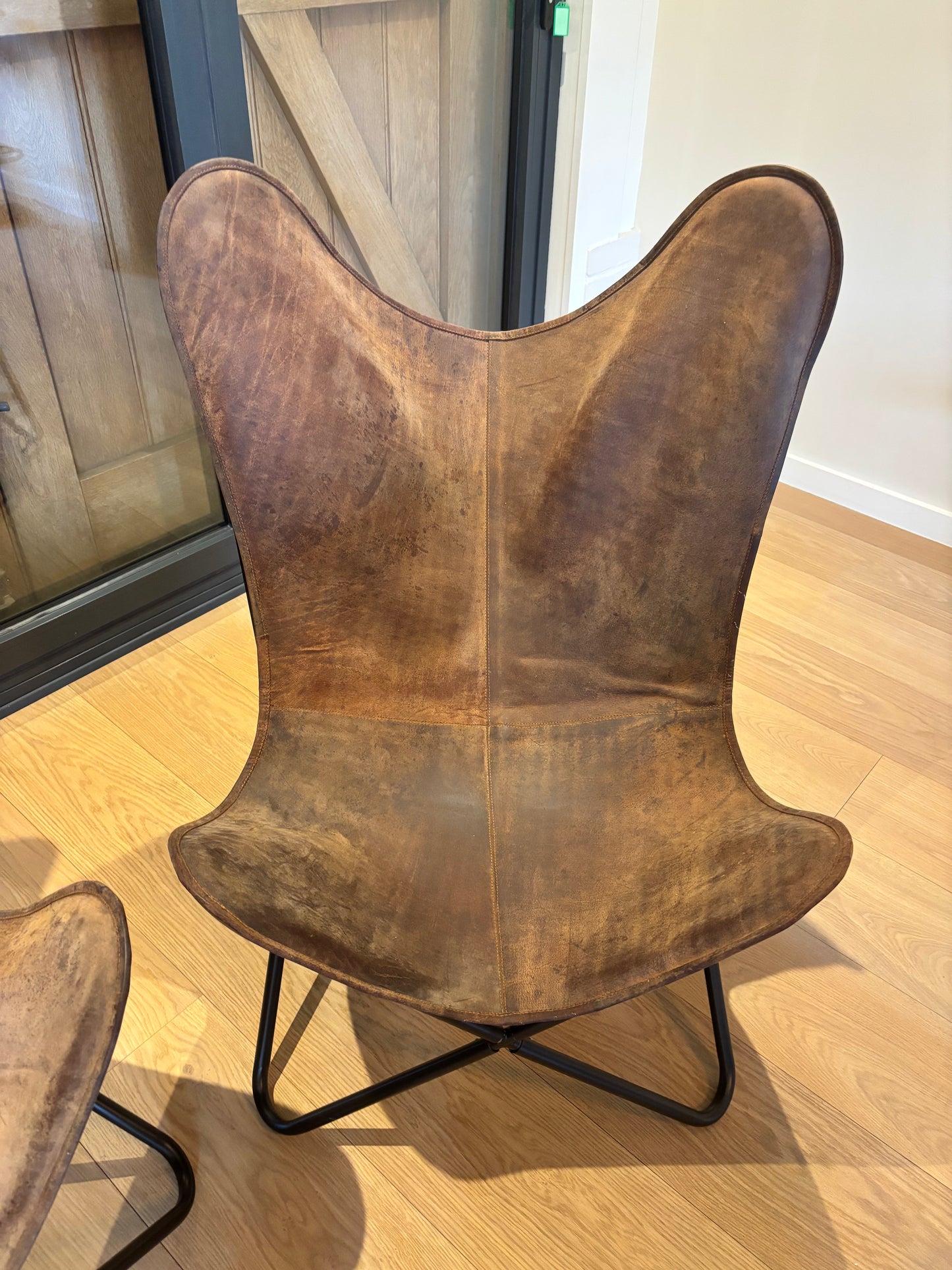 Pair of Handmade Genuine Buffalo Leather Butterfly Chairs