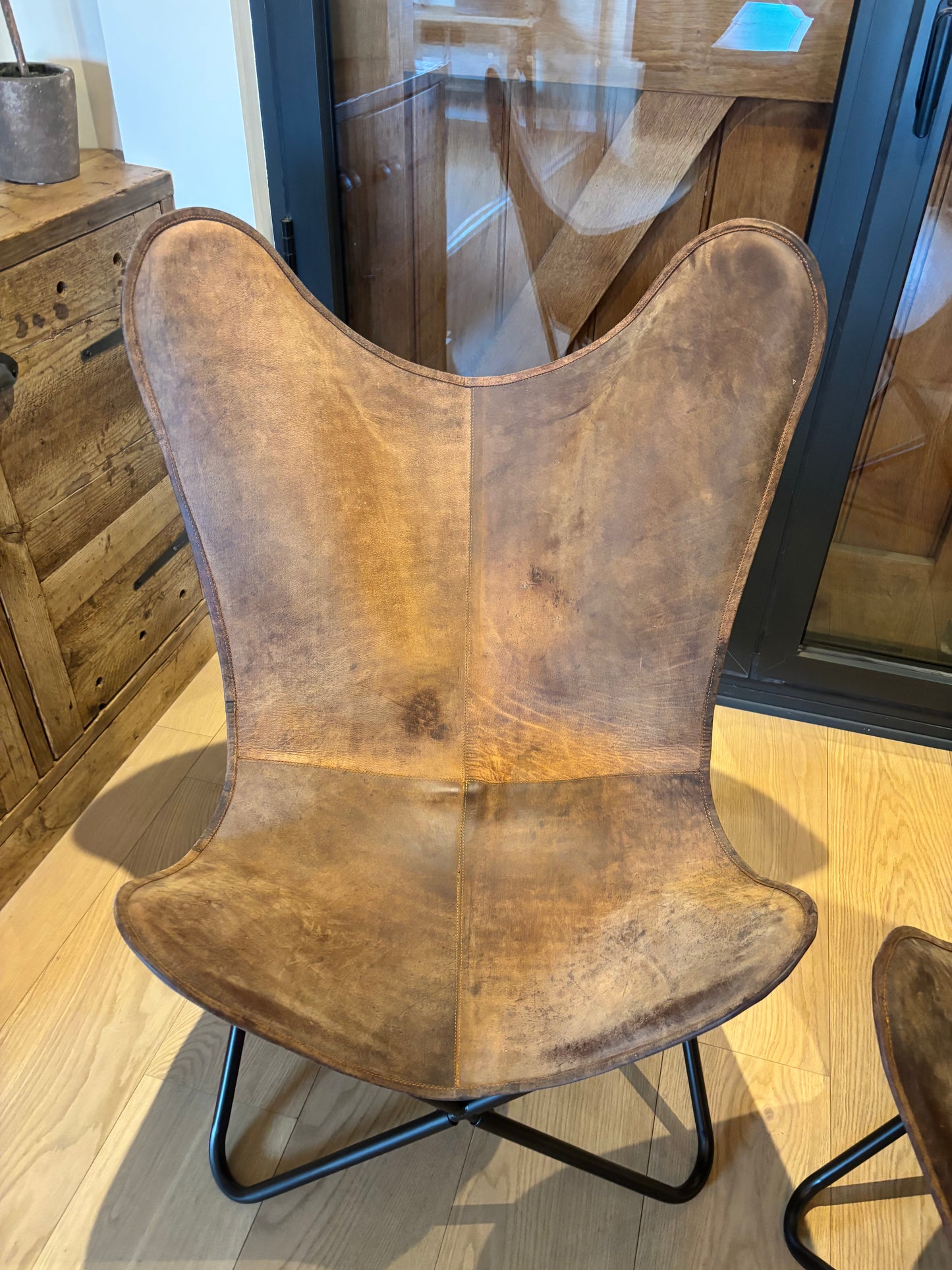 Pair of Handmade Genuine Buffalo Leather Butterfly Chairs