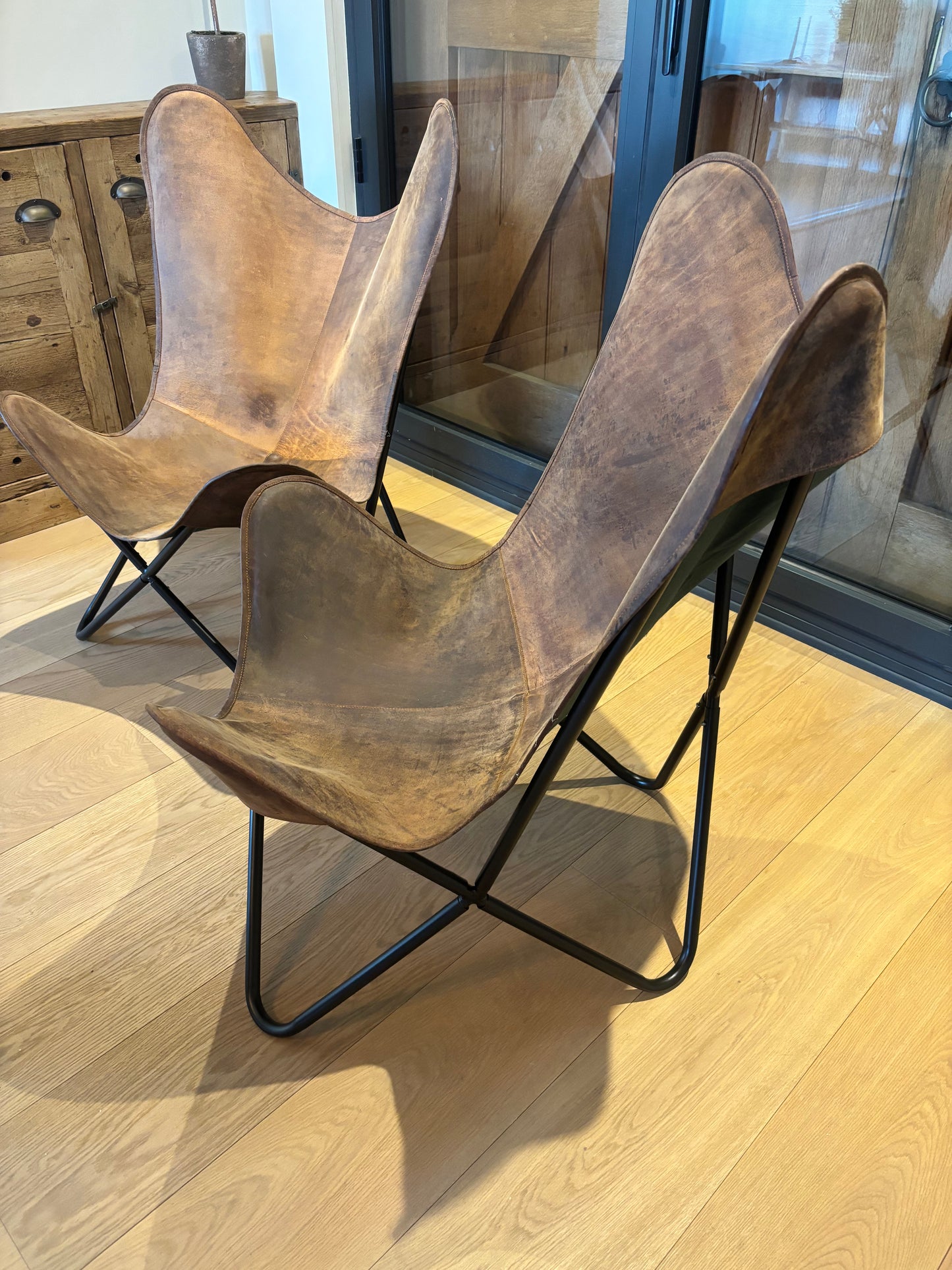 Pair of Handmade Genuine Buffalo Leather Butterfly Chairs