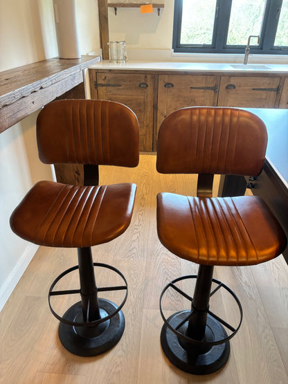 Smithers of Stamford Pair of Leather Bar Stools