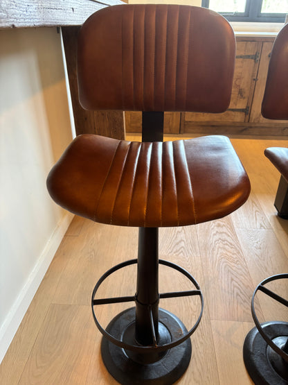 Smithers of Stamford Pair of Leather Bar Stools