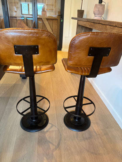 Smithers of Stamford Pair of Leather Bar Stools