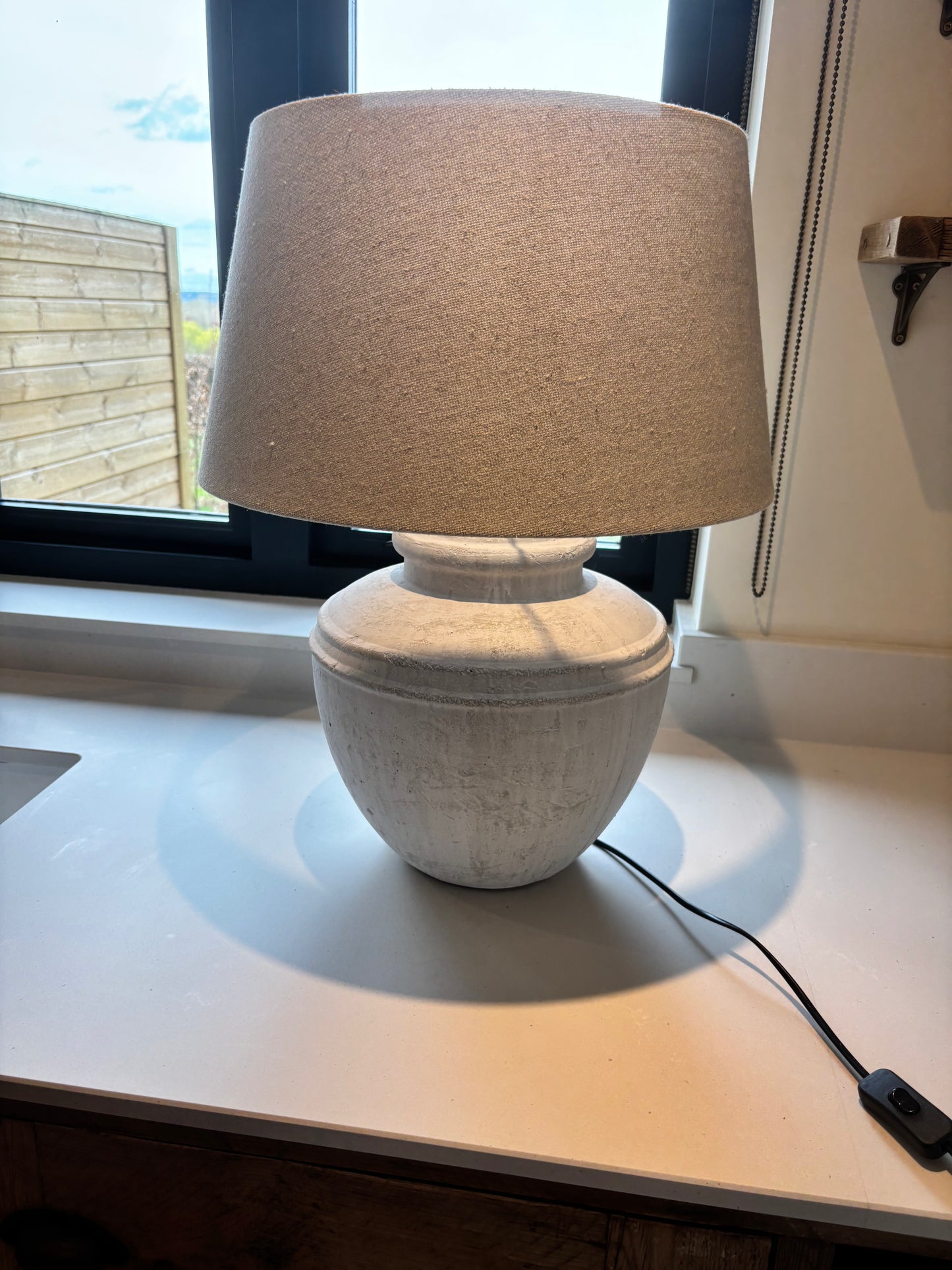 Coach House Stone Base Lamp with Cream Shade
