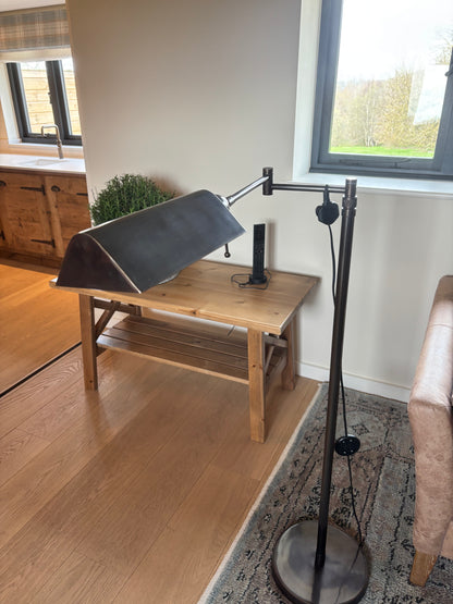 Pair of Visual Comfort Darkended Chrome Reading Floor Lamps Retractable