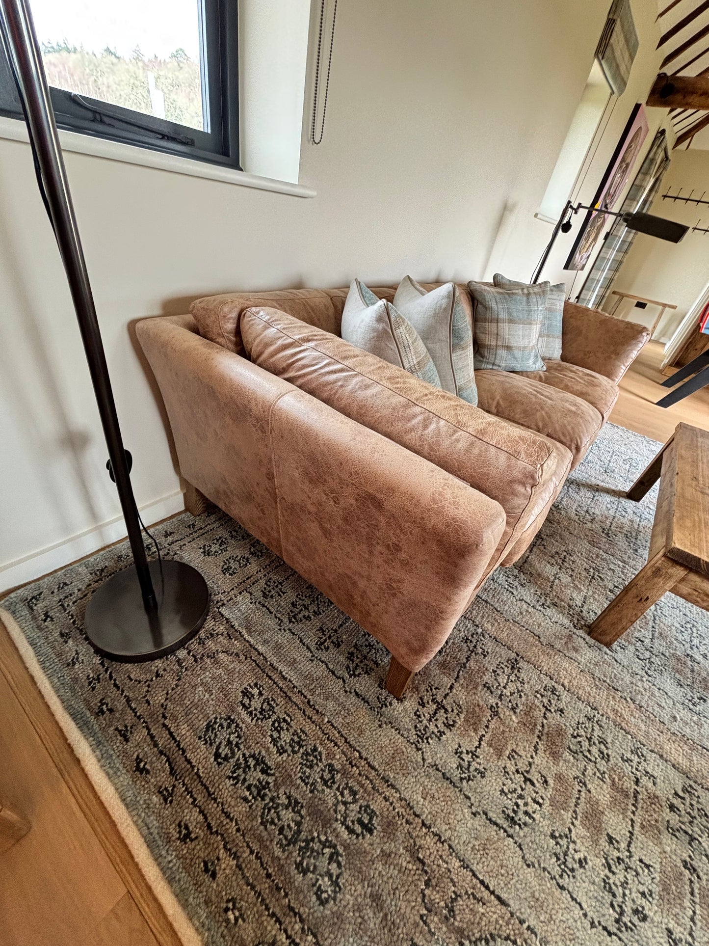 Oka Brown Leather 3 seater sofa