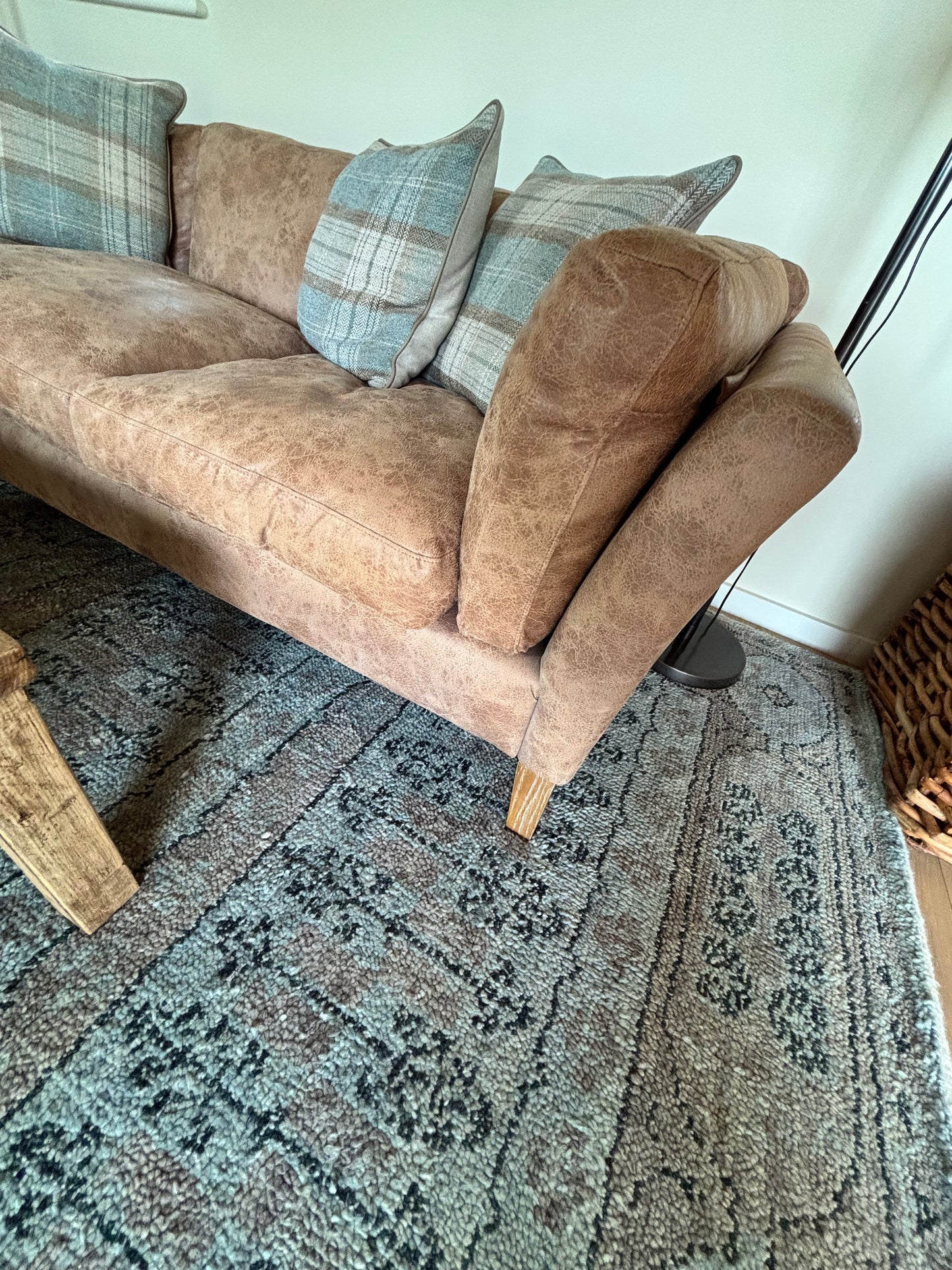 Oka Brown Leather 3 seater sofa