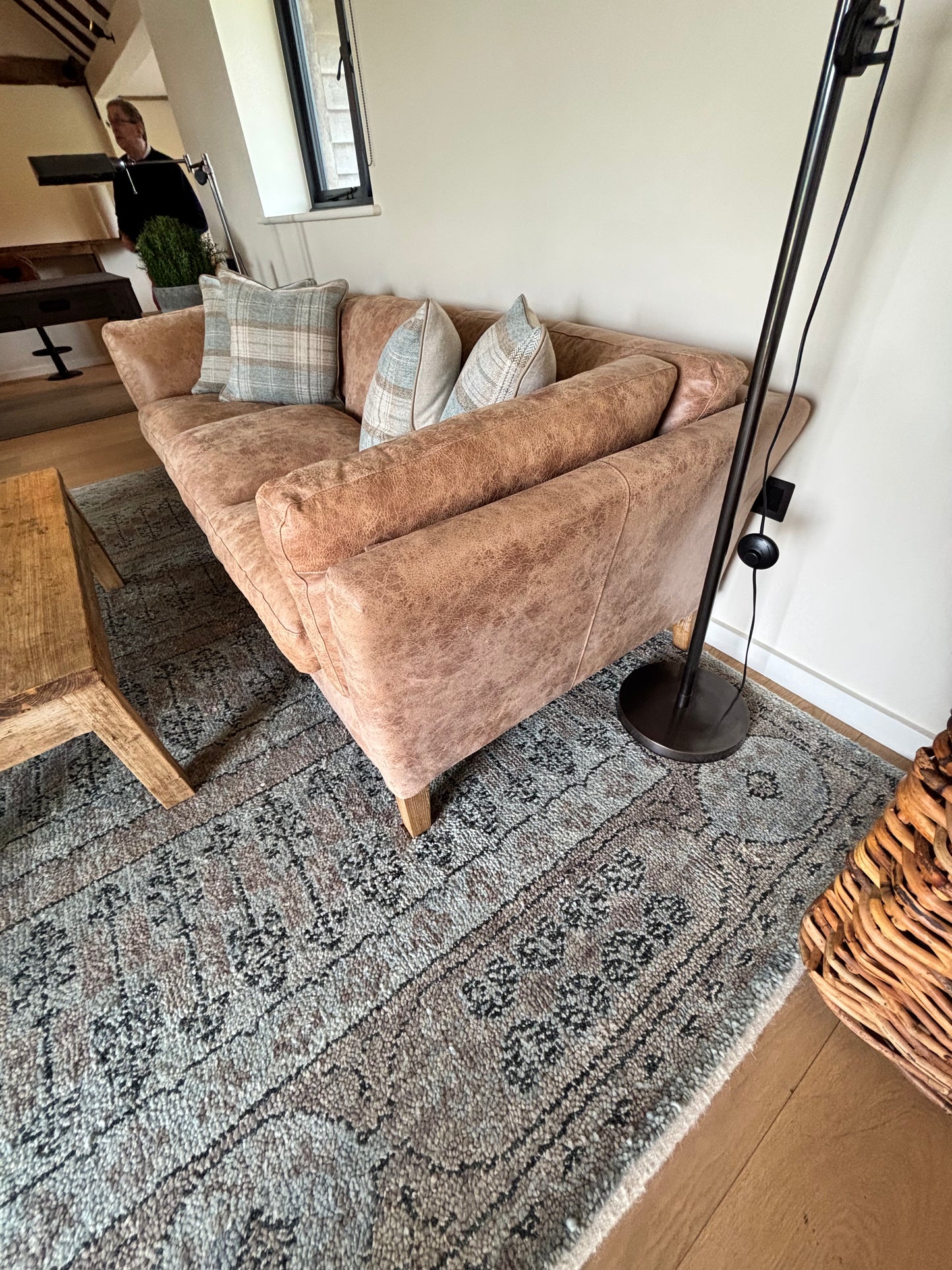 Oka Brown Leather 3 seater sofa