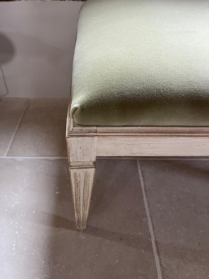 Provencale Bench with Green Velvet Upholstery by Chelsea Textiles