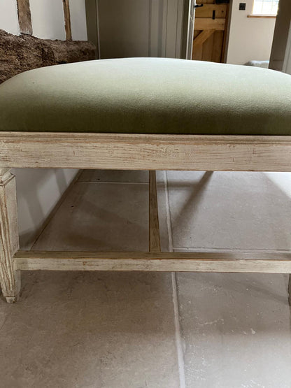 Provencale Bench with Green Velvet Upholstery by Chelsea Textiles