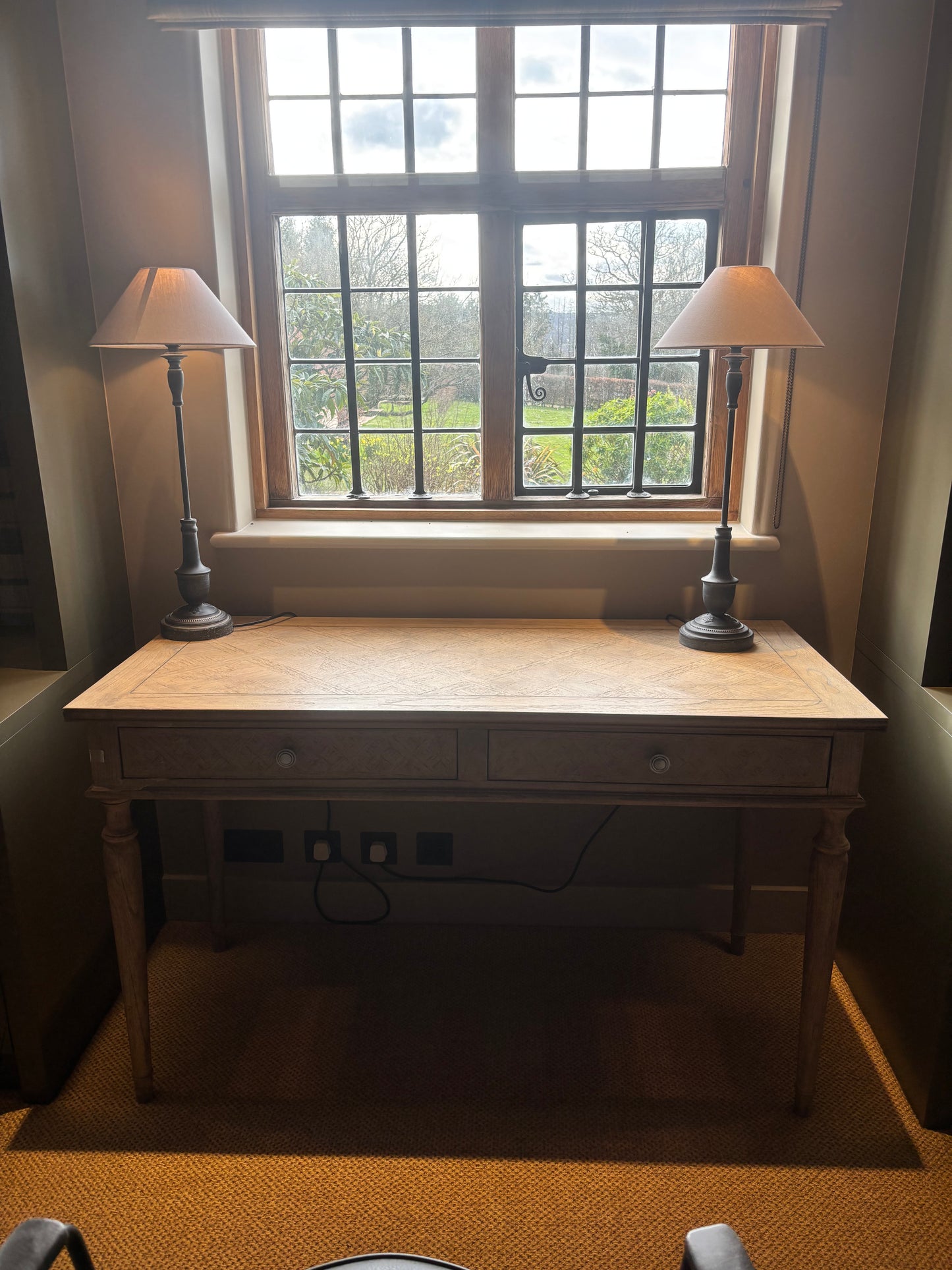 Graham and Green Oak Desk with Patterned Inlays