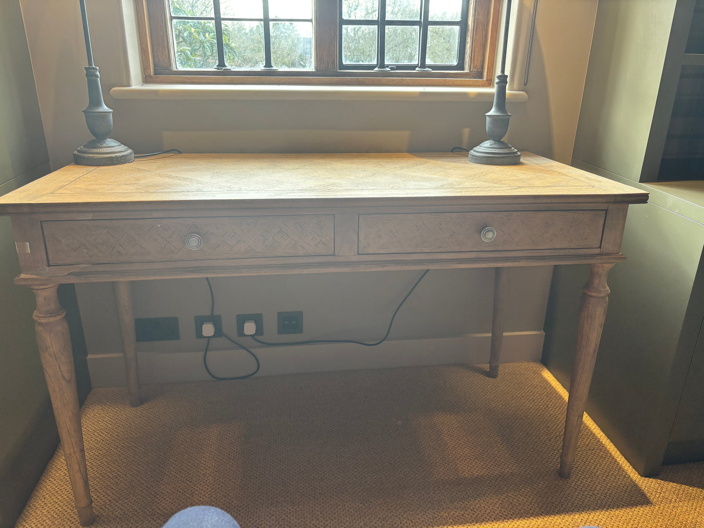 Graham and Green Oak Desk with Patterned Inlays