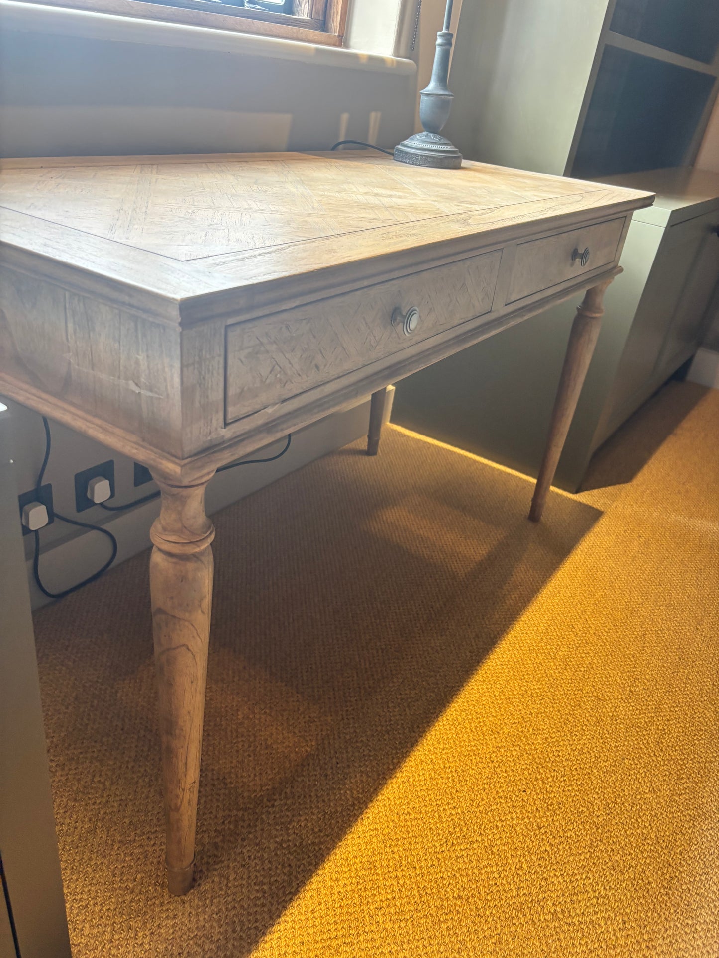 Graham and Green Oak Desk with Patterned Inlays
