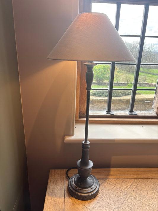 Coach House Lamp with Metal Base and Beige Shade