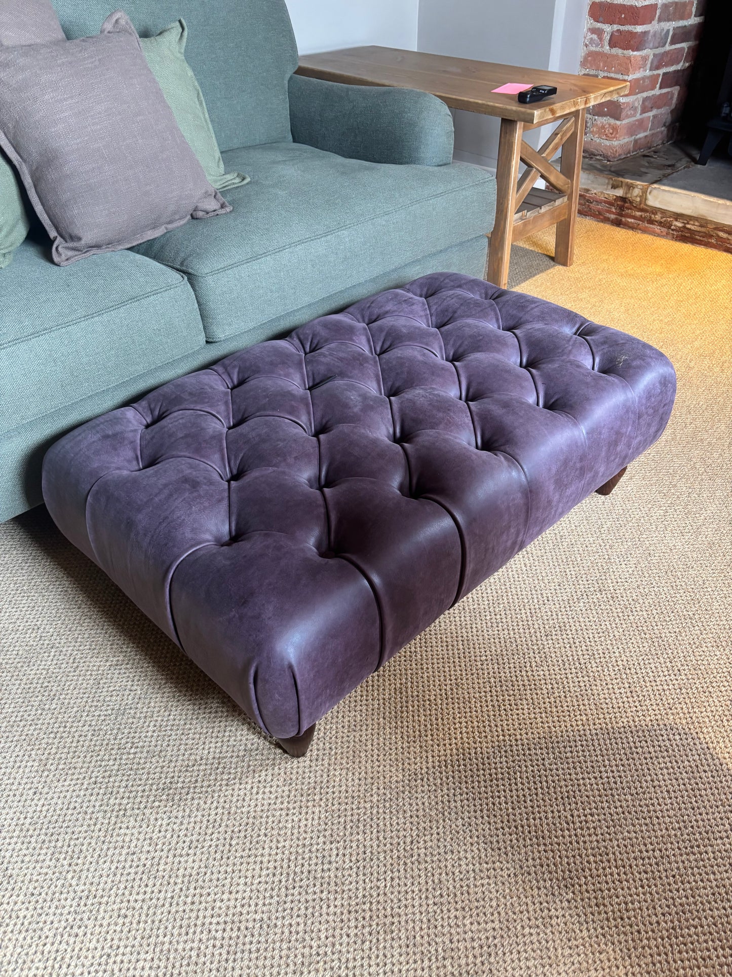 The House Upstairs Purple leather Ottoman Stool