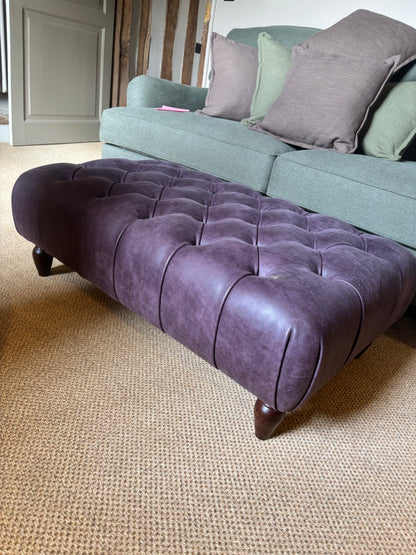 The House Upstairs Purple leather Ottoman Stool