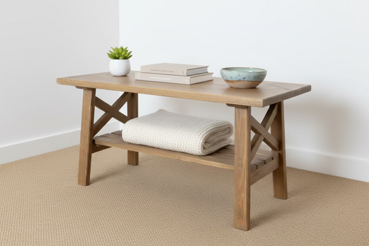 Antiques and More Oak Wooden Table with cross side