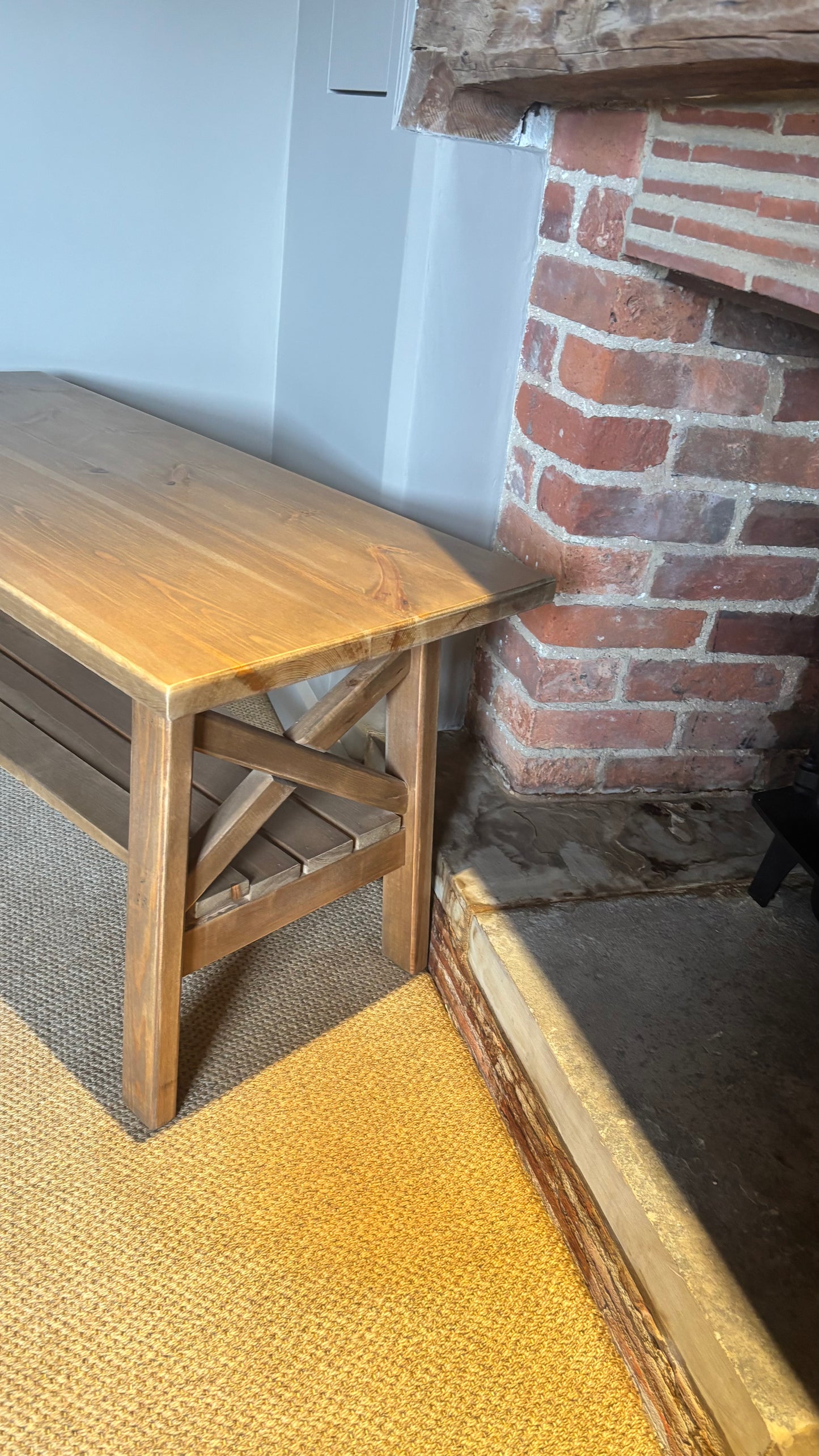 Antiques and More Oak Wooden Table with cross side