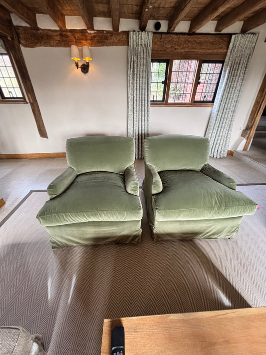 Andrew Martin Green Velvet Armchairs - Brand New