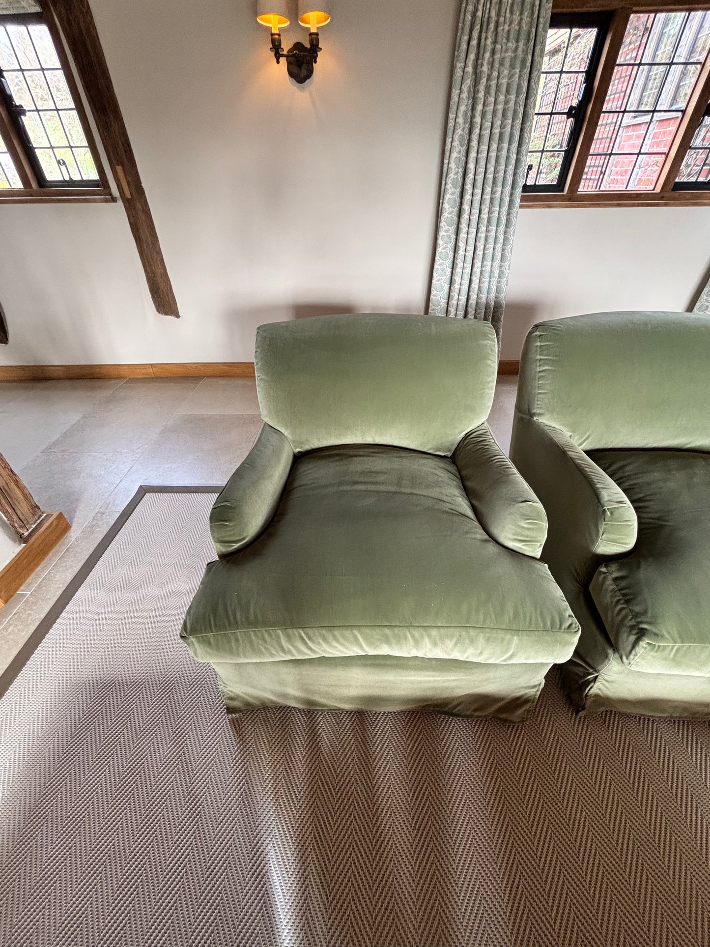 Andrew Martin Green Velvet Armchairs - Brand New