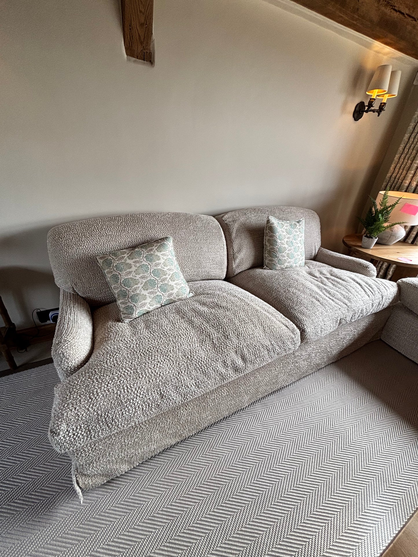 Andrew Martin Cream Chenile Sofa and Footstall - Brand New