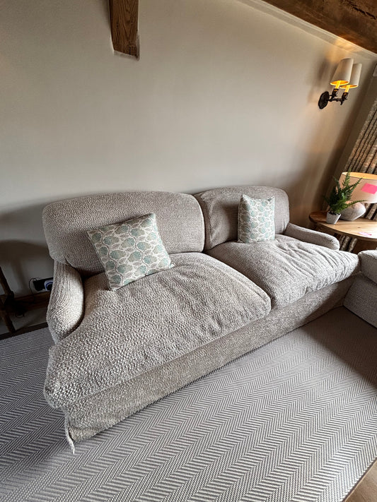 Andrew Martin Cream Chenile Sofa and Footstall - Brand New