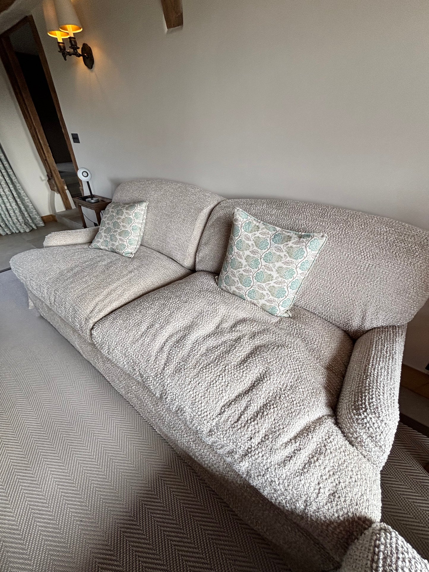 Andrew Martin Cream Chenile Sofa and Footstall - Brand New