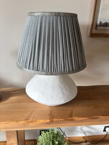 Oka Pair of Stone Lamps with Sea Grey Pleated Shades