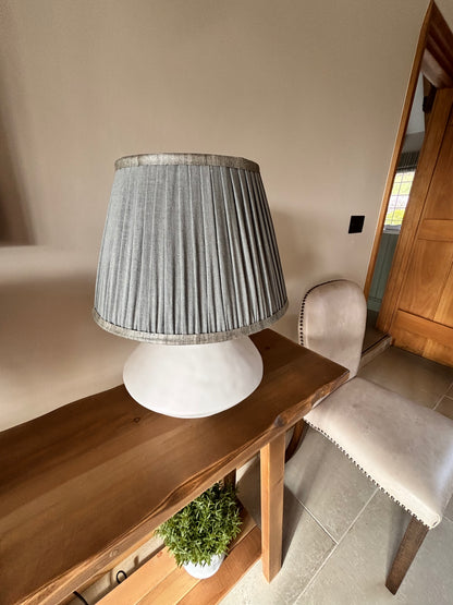 Oka Pair of Stone Lamps with Sea Grey Pleated Shades
