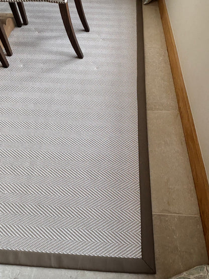 Unnatural Flooring Chevron Rug with Brown Leather Edging