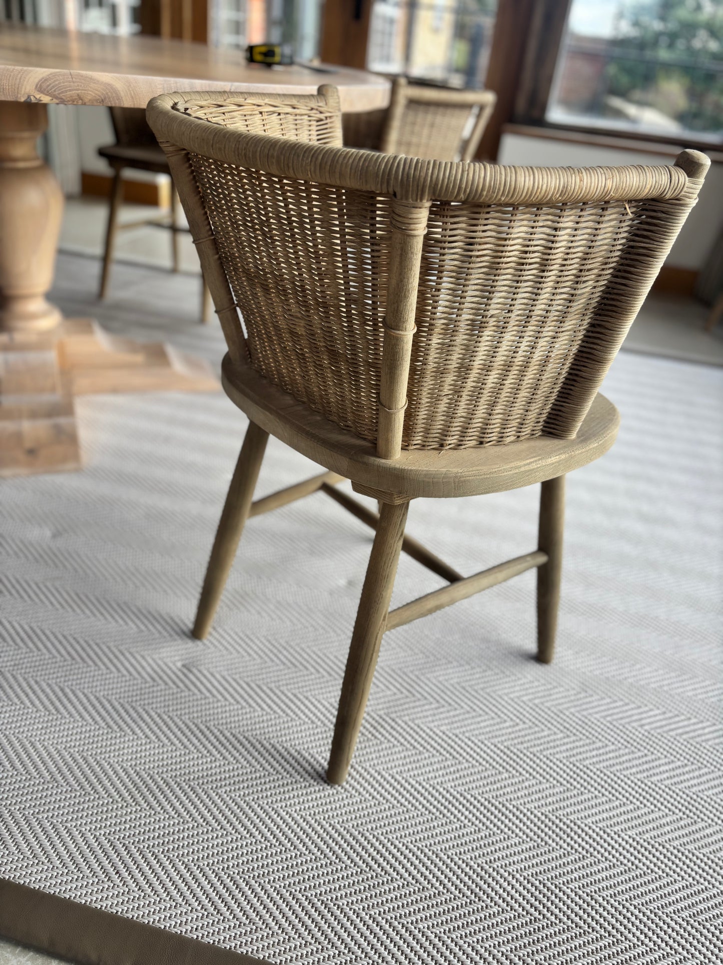 8 Oka Wood & Cane Dining Chairs
