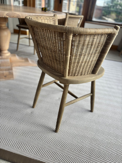 8 Oka Wood & Cane Dining Chairs