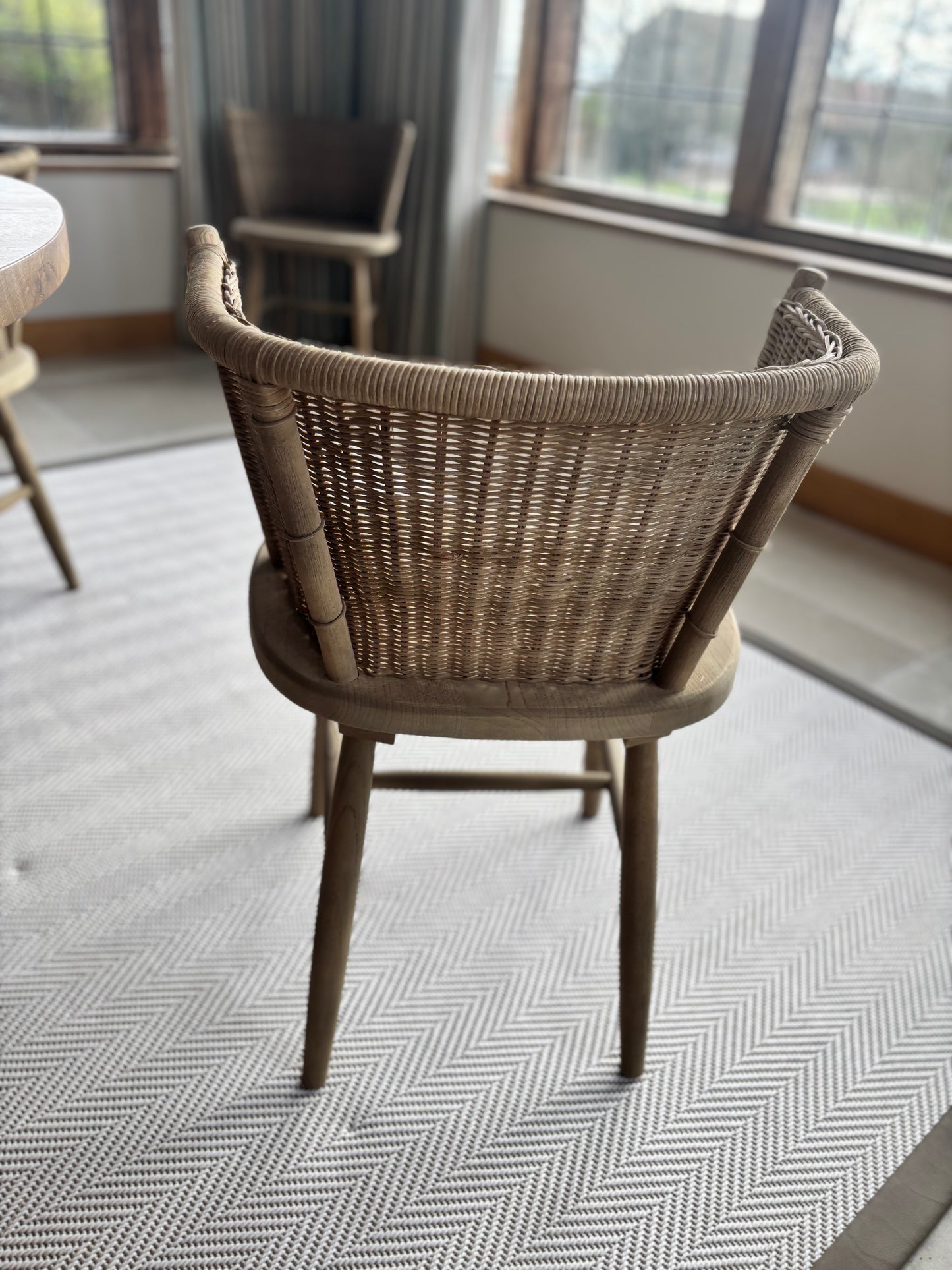 8 Oka Wood & Cane Dining Chairs