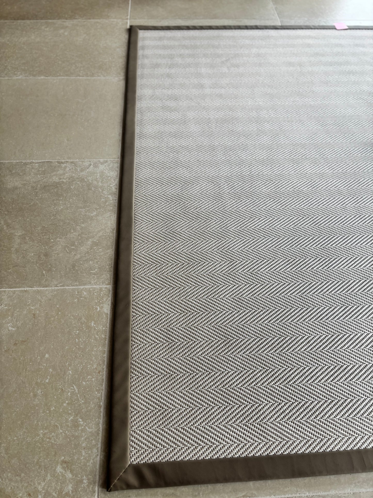 Unnatural Flooring Chevron Rug with Brown Leather Edging