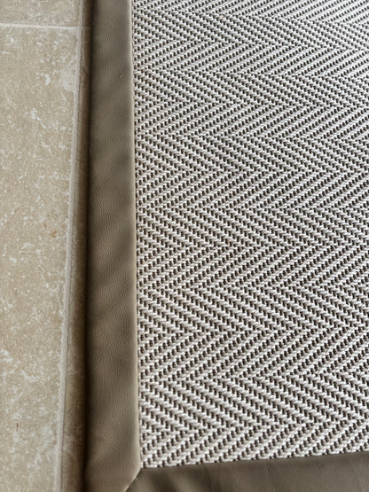 Unnatural Flooring Chevron Rug with Brown Leather Edging