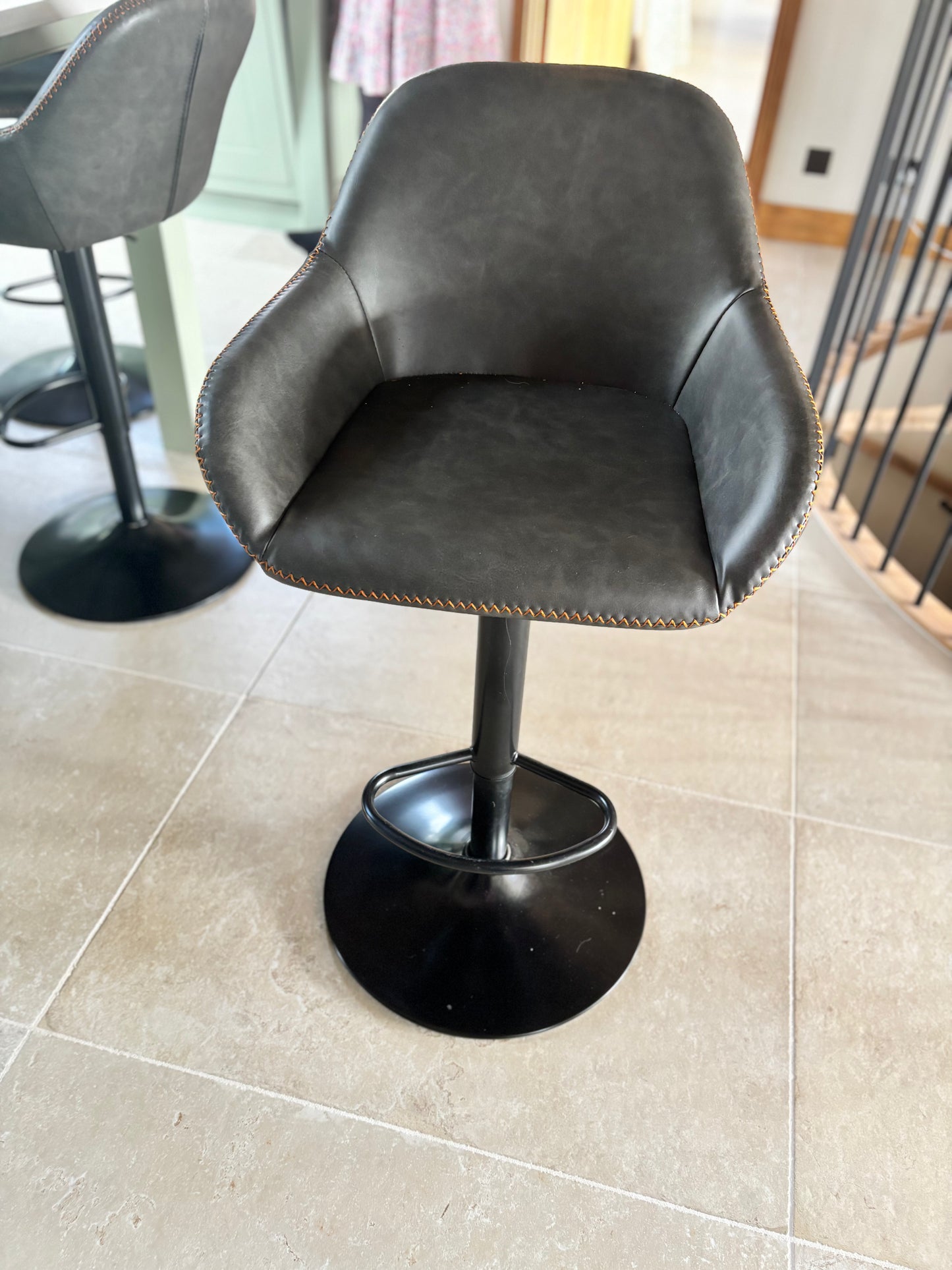 4 Brand New Brown Leather, Gas Lift Bar Stools