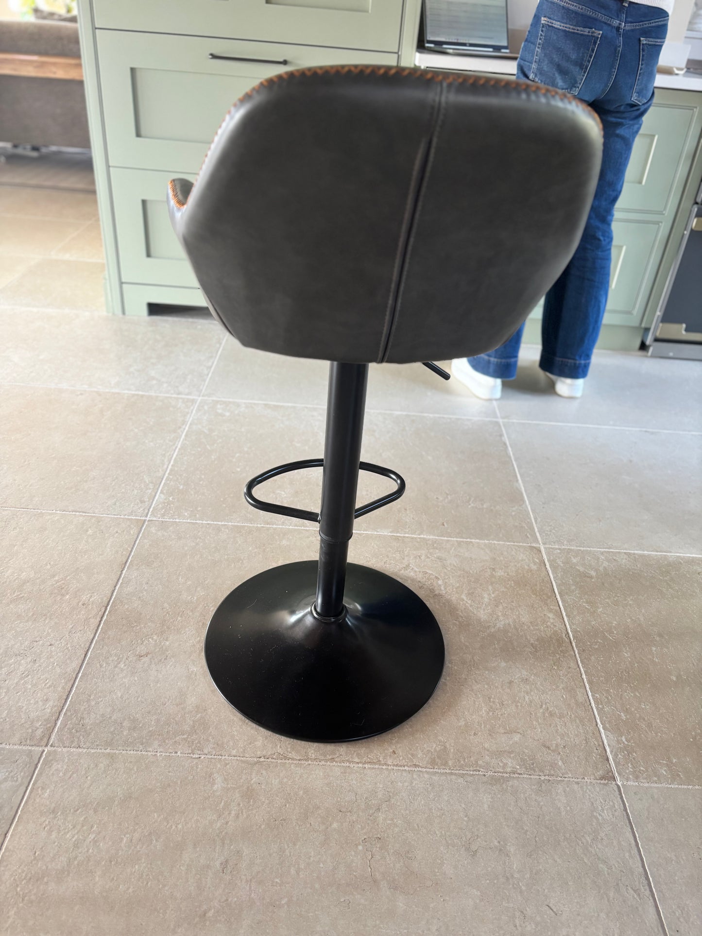 4 Brand New Brown Leather, Gas Lift Bar Stools