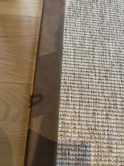 UnNatural Flooring Cream Rug with Brown Suede Edging