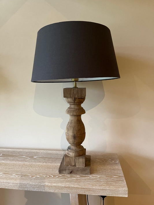 Pair of Large Wooden Lamps with Charcoal Shades