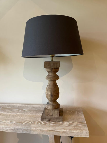 Pair of Large Wooden Lamps with Charcoal Shades