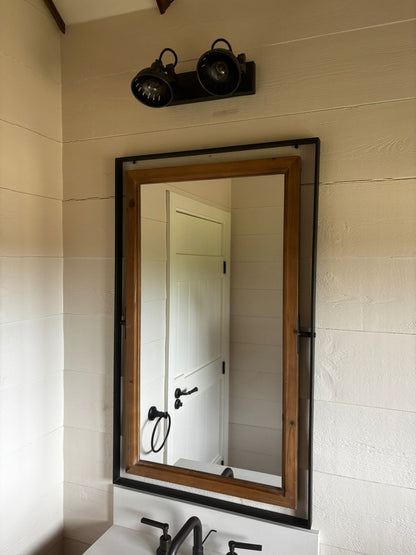 Wooden Mirror in Black Metal Frame