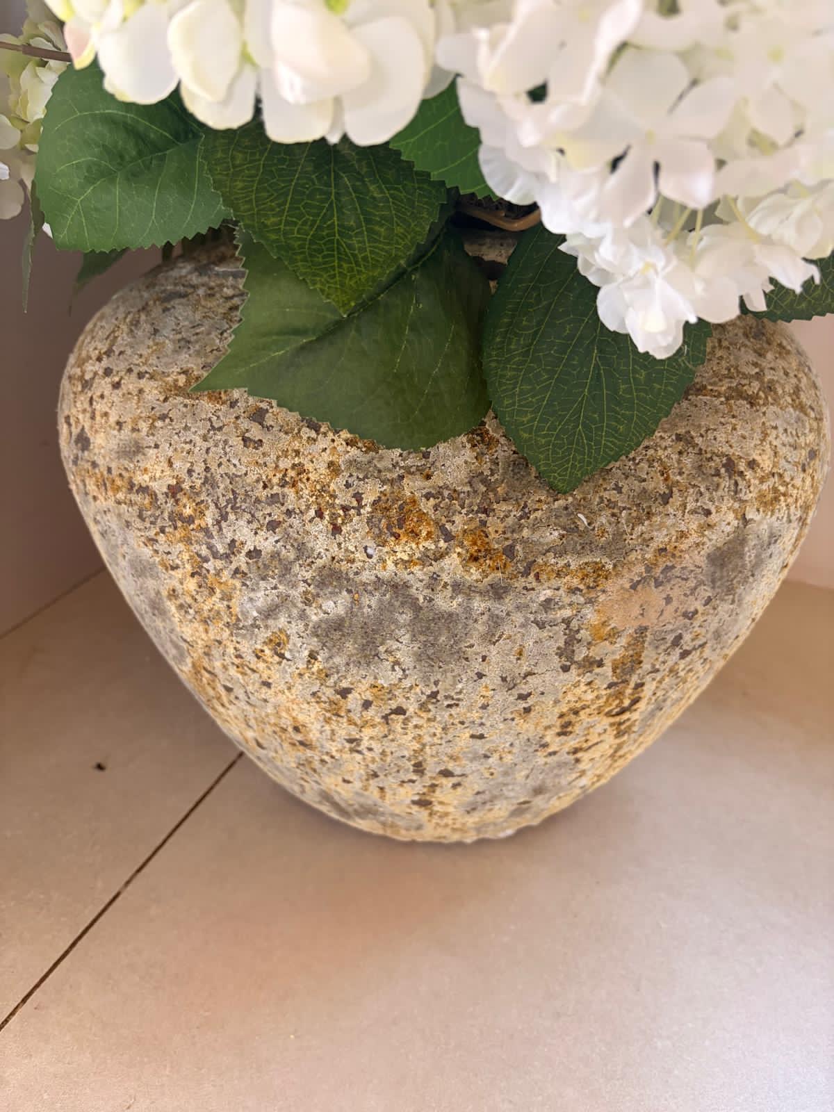 Faux Flower Arrangement in Stone Pot