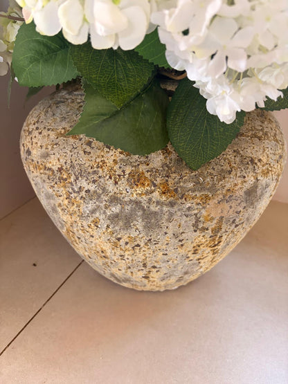 Faux Flower Arrangement in Stone Pot