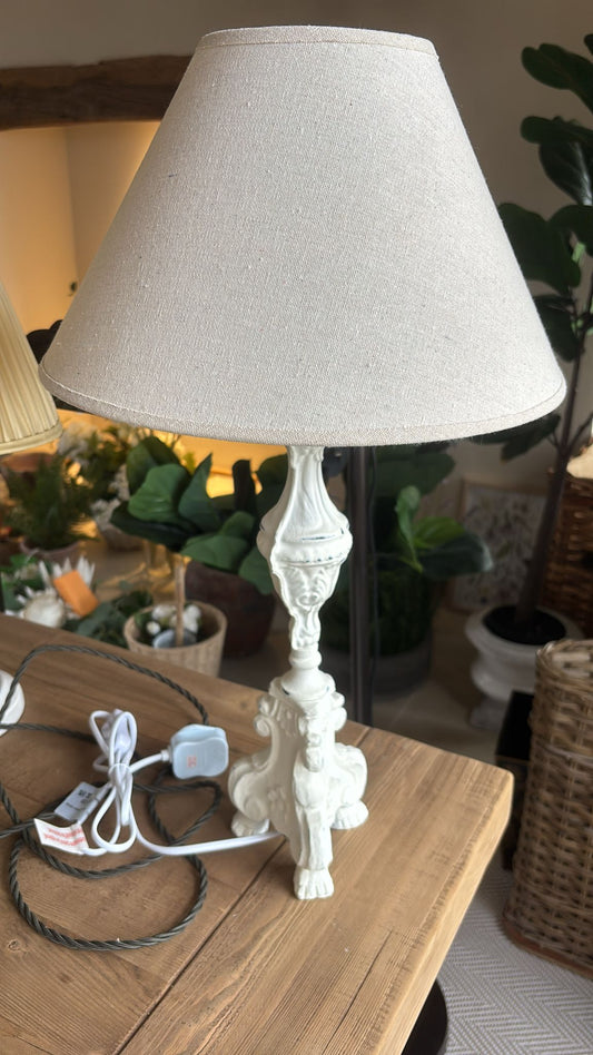 Cream Lamp with White Metal Base