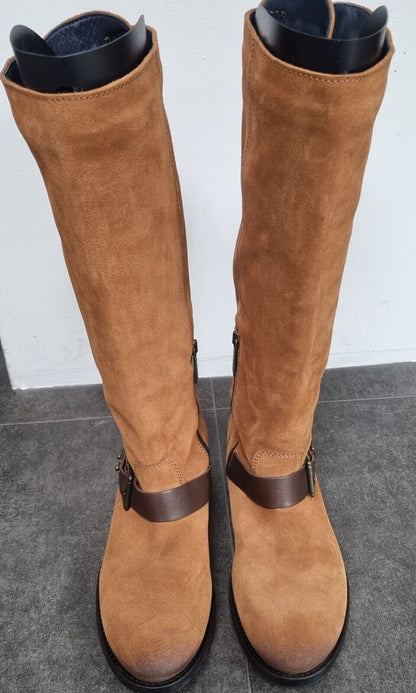 Tommy Hillfiger Women's Tan Brown Long Boots With Ties, Buckles, Zips Size 40
