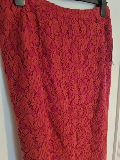 BNWT Caroline Charles Women's Ruby Red Lace Fully Lined Pencil Skirt Size 14
