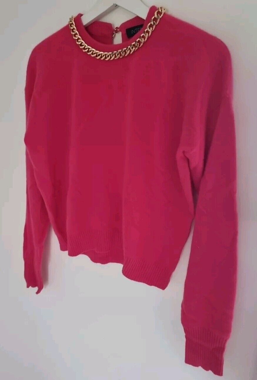 Intermix Women's Pink 100% Cashmere Pullover Jumper With Gold Colour Neck Chain