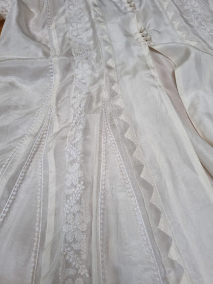 Juliette Dunn 100% Silk Women's White Embroidered And Buttoned Kaftan Size 3