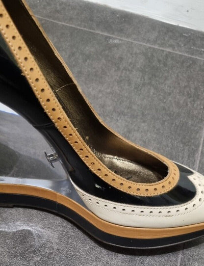 Lanvin Women's Patent Leather Clear Wedge Shoes Size 36
